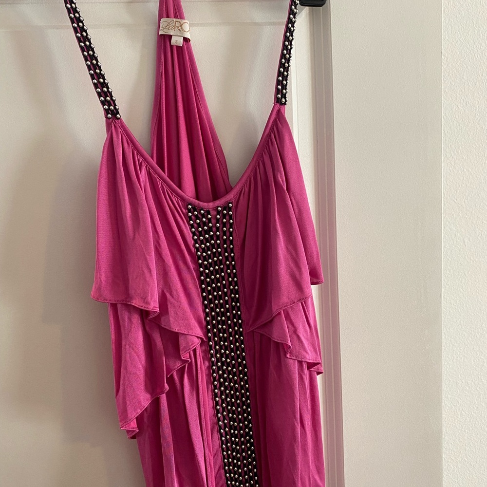 La Rock pink and black tank top metal detail